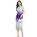 Temperament Crew Neck Printed Sleeveless Straight Skirt
