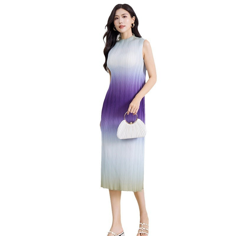 Temperament Crew Neck Printed Sleeveless Straight Skirt
