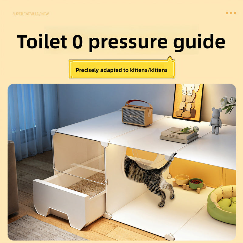 Indoor Villa-Style Cat House with Litter Box