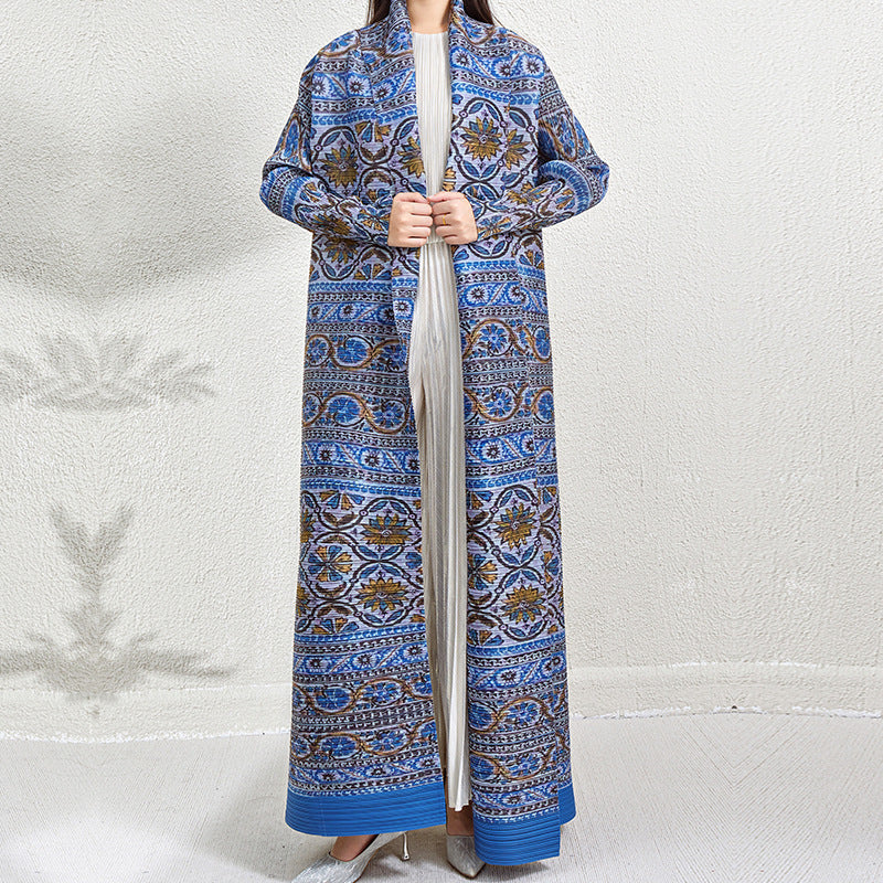 Plus Size Pleated Print Middle East Cardigan Robe