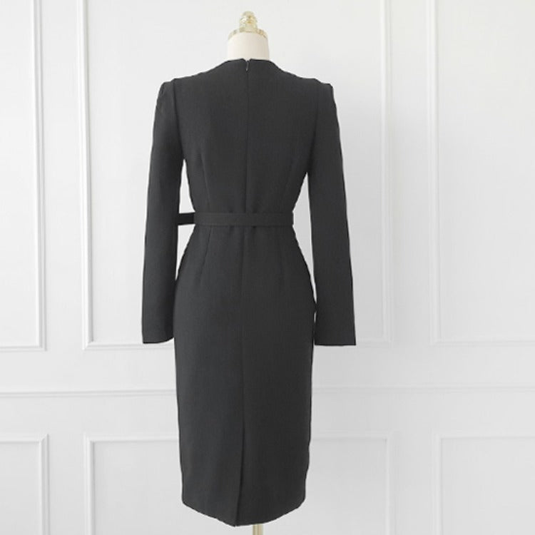 V-neck Waist Slim Slimming Mid-length One-step Skirt