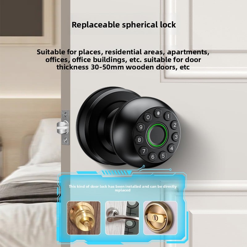 Bedroom Smart Ball Lock Graffiti APP Office Apartment Password Lock Indoor Wooden Door Fingerprint Lock