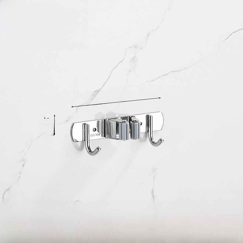 Stainless Steel Wall-Mounted Mop Rack with Hooks and Clips