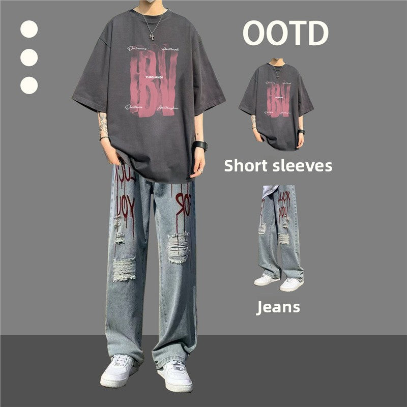 Pure cotton short-sleeved T-shirt boys' summer outfit