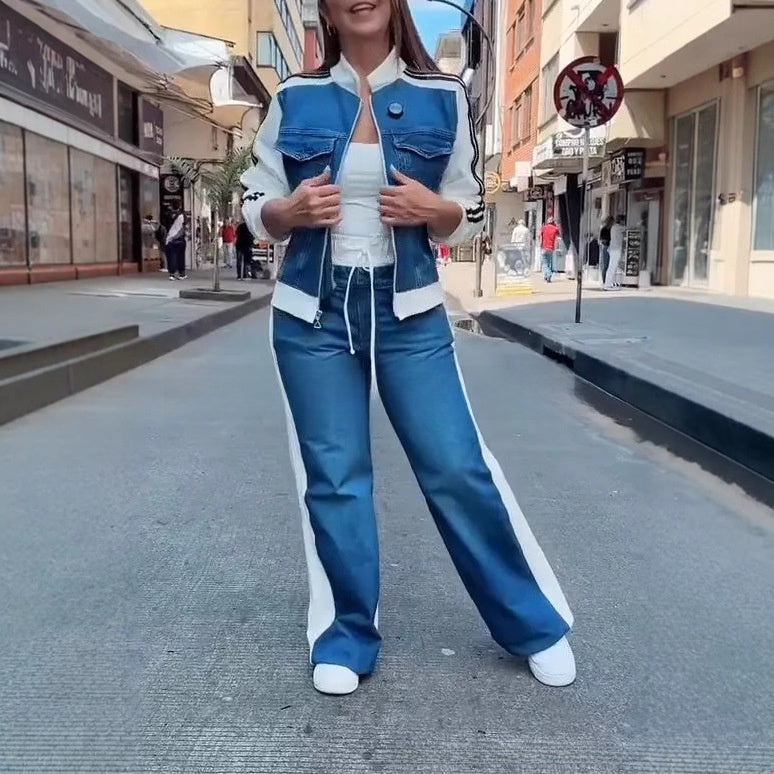 Women's Denim Long Sleeve Two-Piece Set