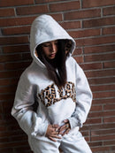 Streetwear Hooded Sweatshirt Set with Leopard Embroidery