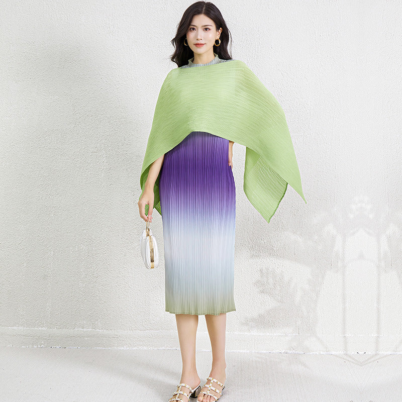 Temperament Crew Neck Printed Sleeveless Straight Skirt