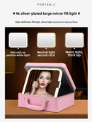 Large capacity makeup bag with mirror and lamp