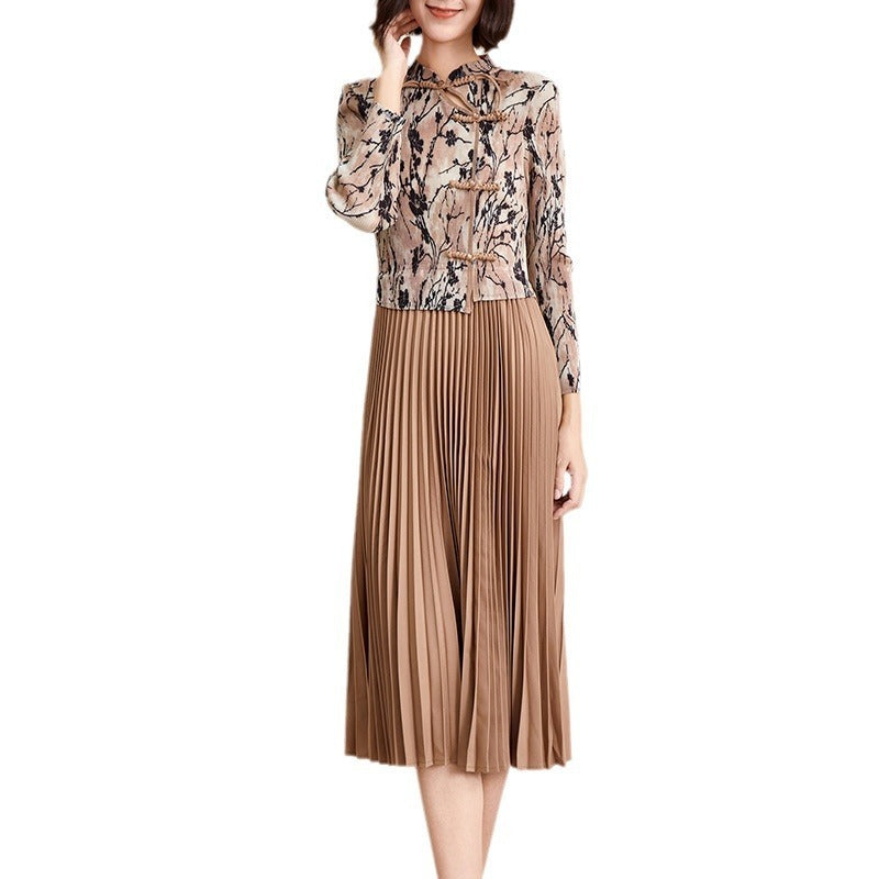 Vestido midi de dos piezas con estampado de tinta falsa para mujer