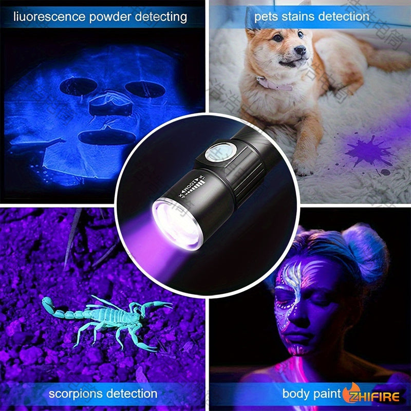 Mini UV Flashlight with White and Purple Light