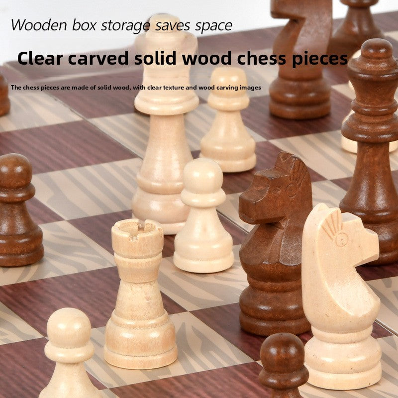 Three-in-One Wooden Chess Checkers Backgammon Board Game Set