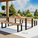 GO 3-pieces Outdoor Dining Table With 2 Benches, Patio Dining Set With Unique Top Texture, Acacia Wo