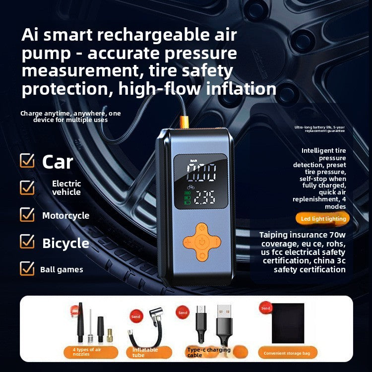 Portable Digital Car Tire Inflator with Power Bank Function