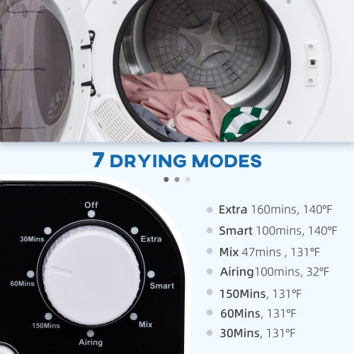 HOMCOM Portable Clothes Dryer, 120V 1300W Compact Laundry Dryer With Intelligent Drying, 3.2 Cu.ft Stainless Steel Drum, Front Load Electric Dryer For Apartments, Dorms, RVs, White