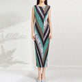 Printed Geometric Sleeveless Round Neck Slim Fit Long Dress