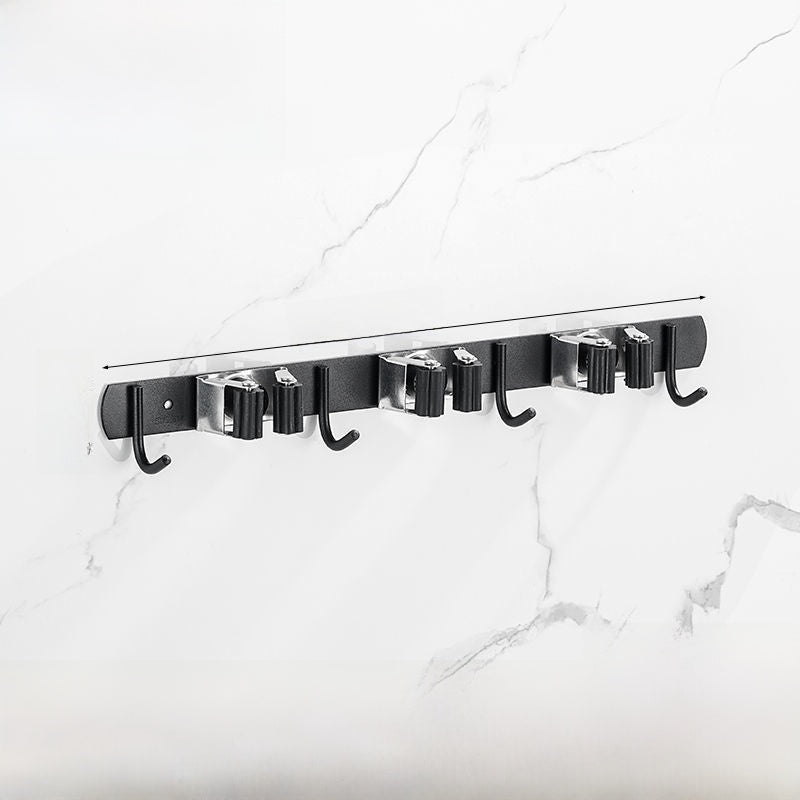 Stainless Steel Wall-Mounted Mop Rack with Hooks and Clips