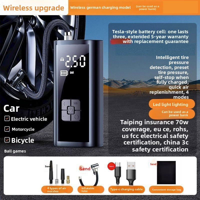 Portable Digital Car Tire Inflator with Power Bank Function