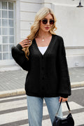 Loose V-Neck Cable Knit Sweater Cardigan
