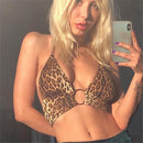 Lace-up backless leopard print bra