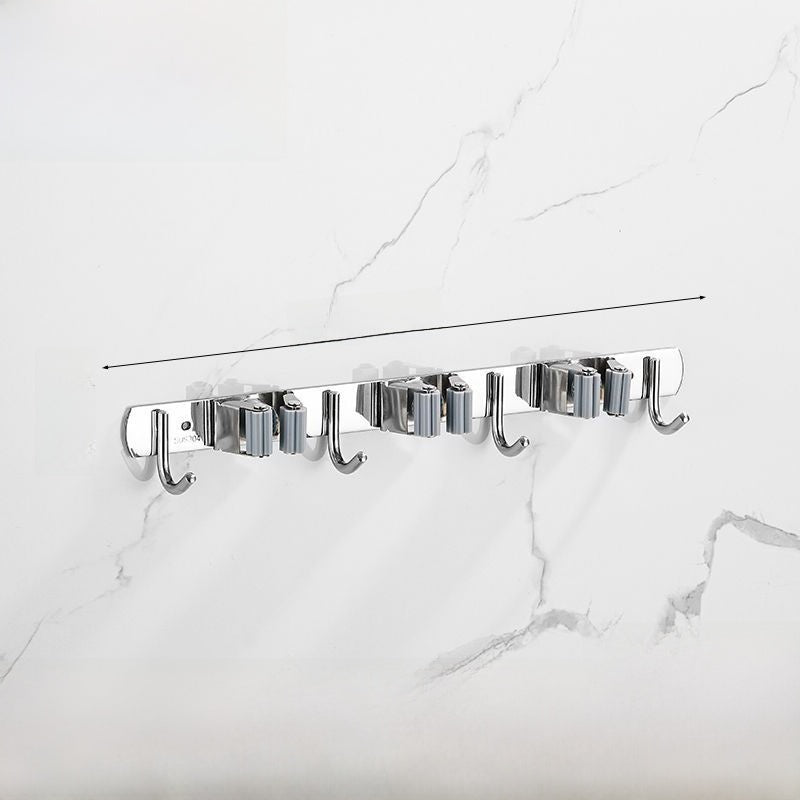 Stainless Steel Wall-Mounted Mop Rack with Hooks and Clips