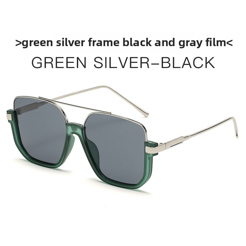 Plain double-beam large-frame anti-blue light retro glasses