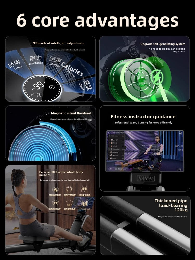 Foldable Smart Rowing Machine with Magnetic Resistance for Home Fitness