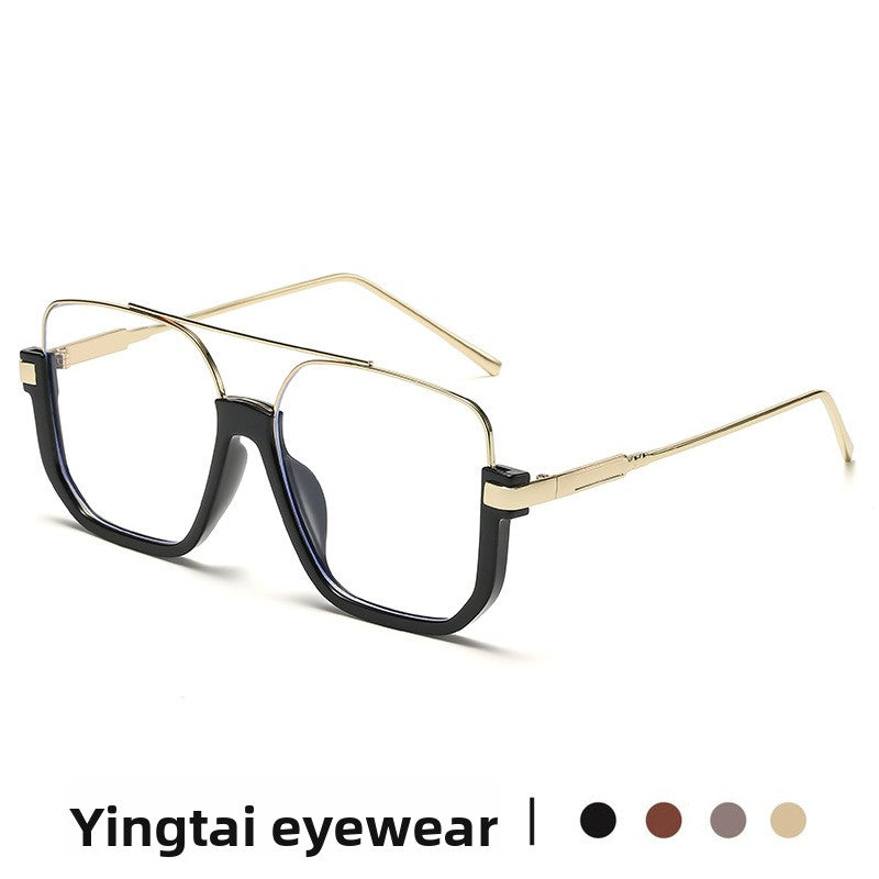 Plain double-beam large-frame anti-blue light retro glasses