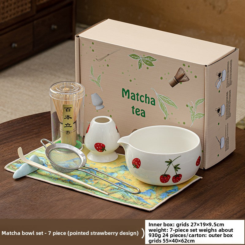 Hand-painted Matcha Tea Whisk Set with Ceramic Bowl