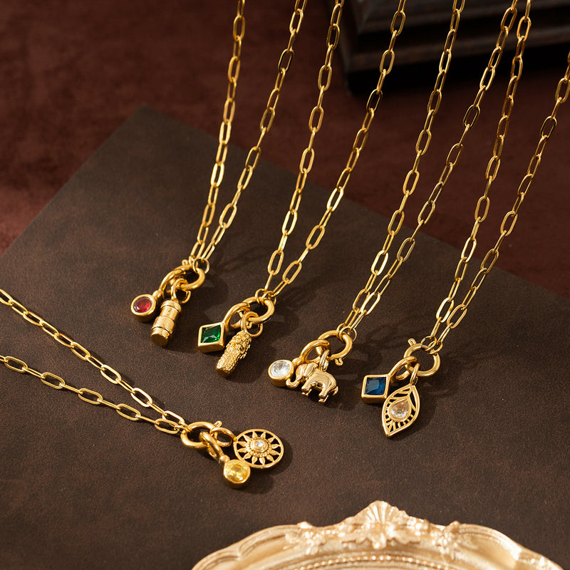 Stainless Steel Zircon Feather Pendant Necklace