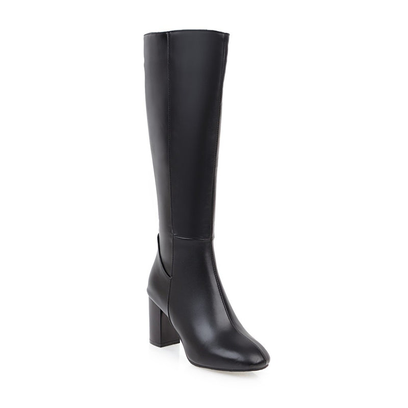 Women's Thick Heel High Boots with Side Zipper