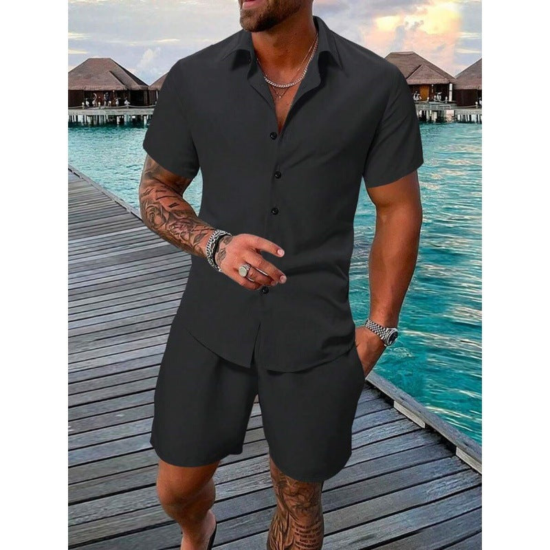Men's Short-Sleeved Shirt and Beach Pants Set