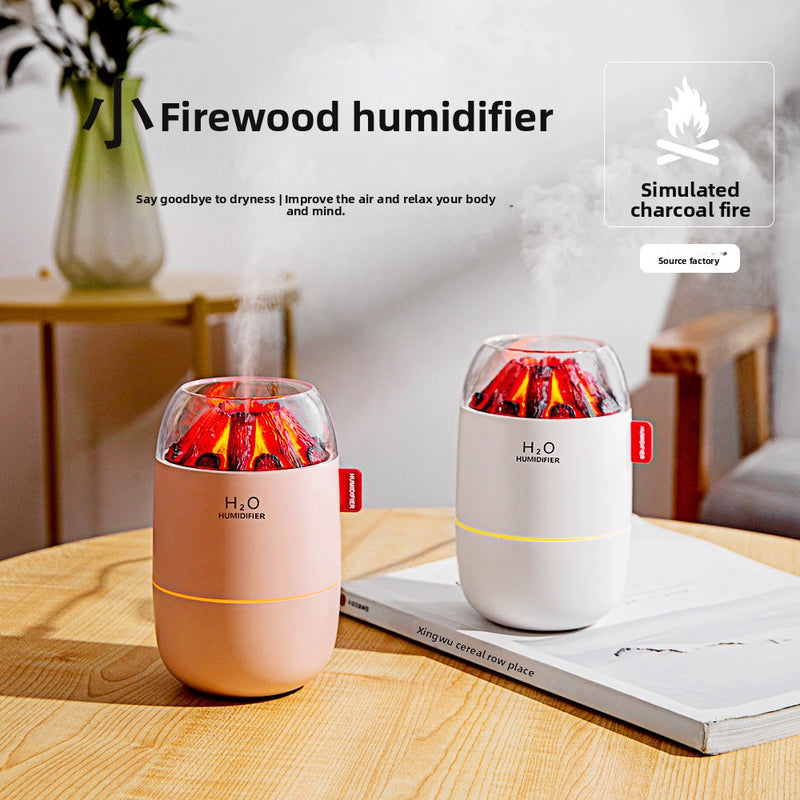 Simulated flame small log burner humidifier