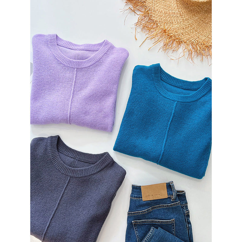 Round Neck Lazy Large Design Front And Rear Drum Seam Three-dimensional Top