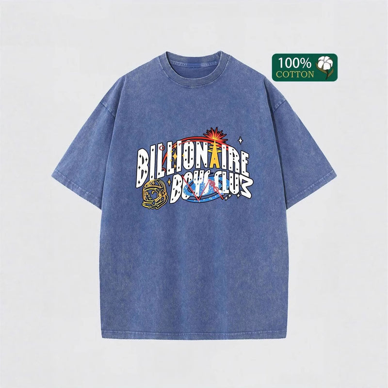 Retro Washed Cotton Short Sleeve Printed T-Shirt