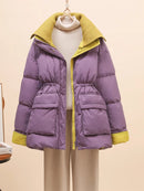 Women's Mid-Length Down Jacket with Waist Design