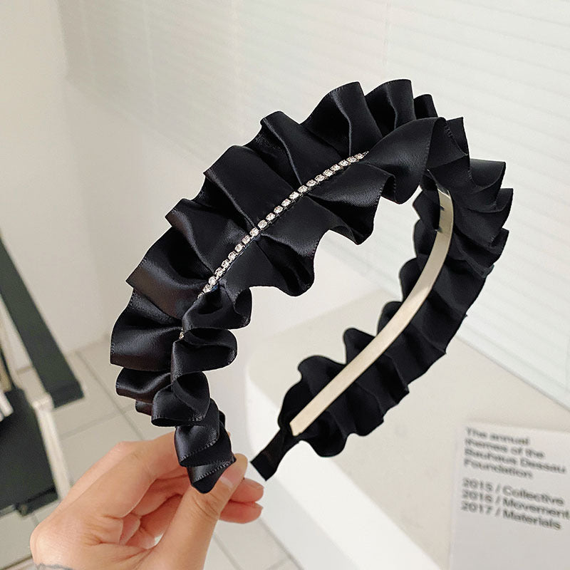 Black Large Intestine High-grade Satin Pleated Headband