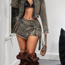 Women's Low Waist Irregular Design Denim Short Skirt