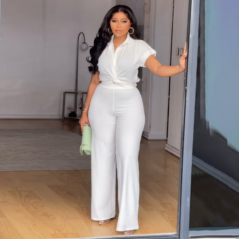 Short Sleeve Shirt and High Waist Pants Set