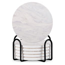 Set Of 6 Beverage Coasters With Stand Round 4in Ceramic Coaster With Metal Stand Absorbent Marble Stone Coaster With Cork Base