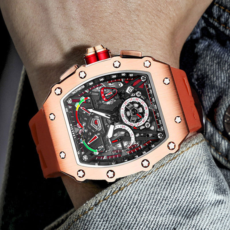 Men's mechanical-style open-work wristwatch