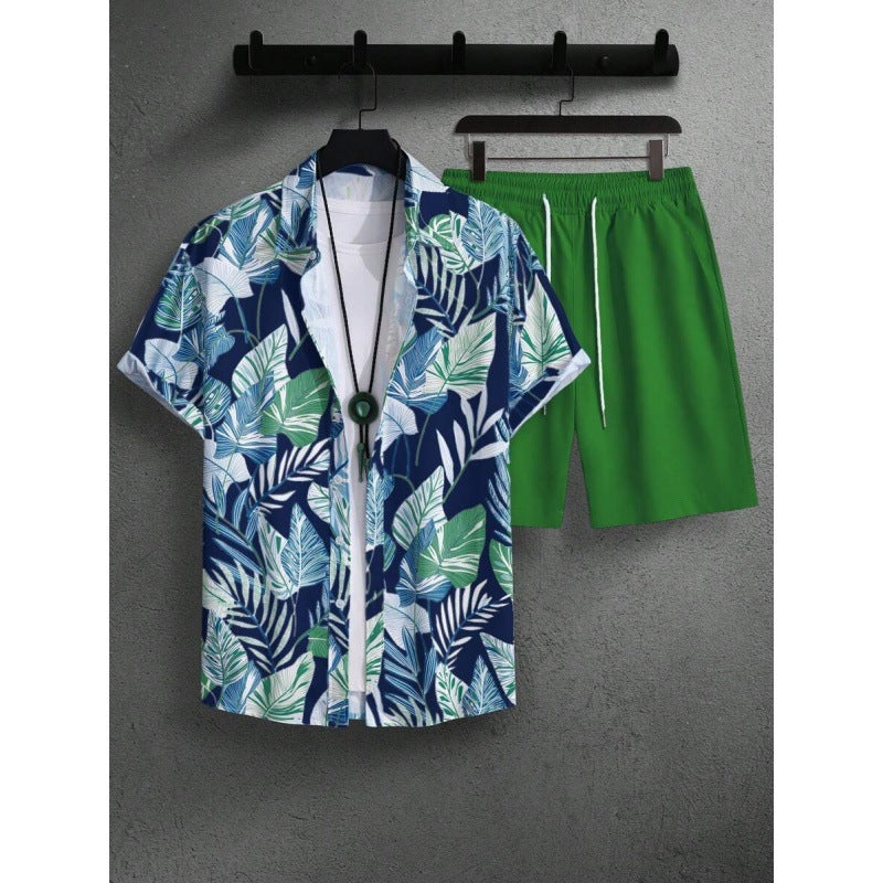 Men's Short-Sleeved Shirt and Beach Pants Set