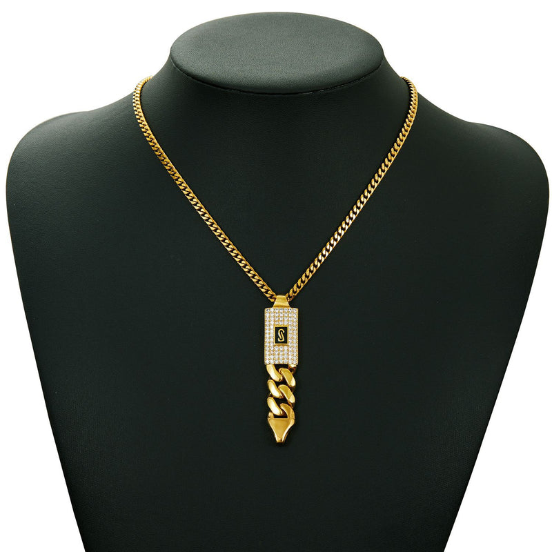 Stainless Steel Cuban Chain Pendant and Earrings Set