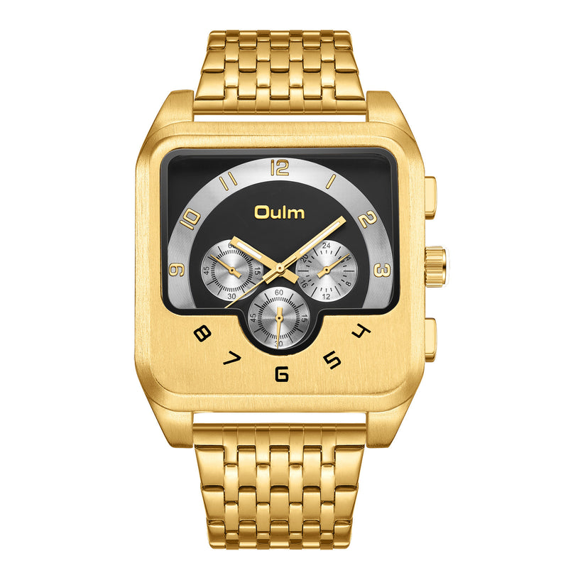 Men's Square Quartz Watch with Luminous Display and Stainless Steel Band