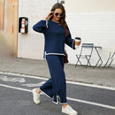 Conjunto de dos piezas de punto para mujer, manga larga, top holgado, pantalones de pierna ancha