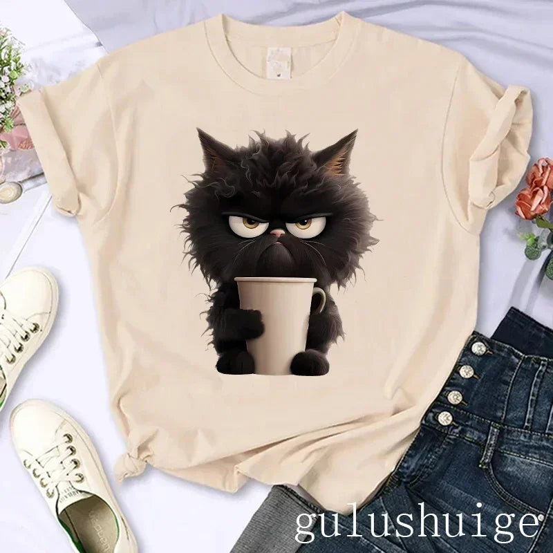 Harajuku T Shirt Funny Cat Women Kawaii T-shirt Girl Casual Short Sleeve O Neck Top for Summer Female Animal Clothing Tshirt
