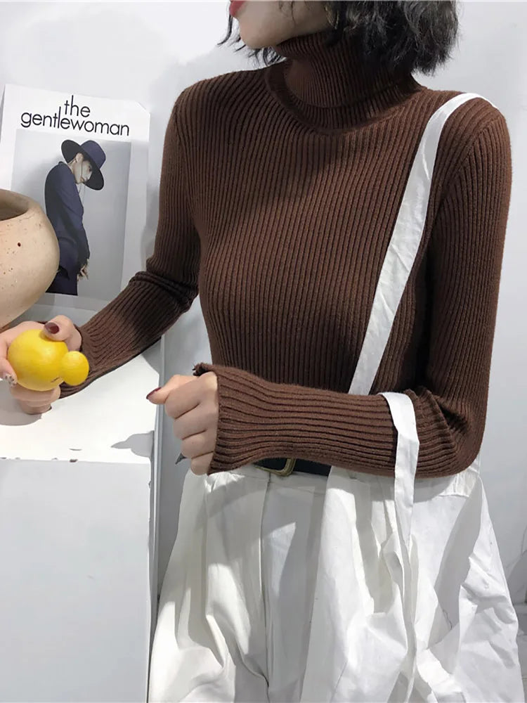 سترة نسائية سميكة لخريف وشتاء 2025، سترة محبوكة مضلعة بأكمام طويلة وياقة مدورة، سترة ضيقة ناعمة ودافئة