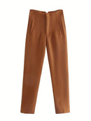 TRAFZA Women Elegant Solid Pencil Pants High Waist Pant For Women Casual Streetwear Woman Trousers Office Wear Chic Pant
