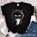 Harajuku T Shirt Funny Cat Women Kawaii T-shirt Girl Casual Short Sleeve O Neck Top for Summer Female Animal Clothing Tshirt