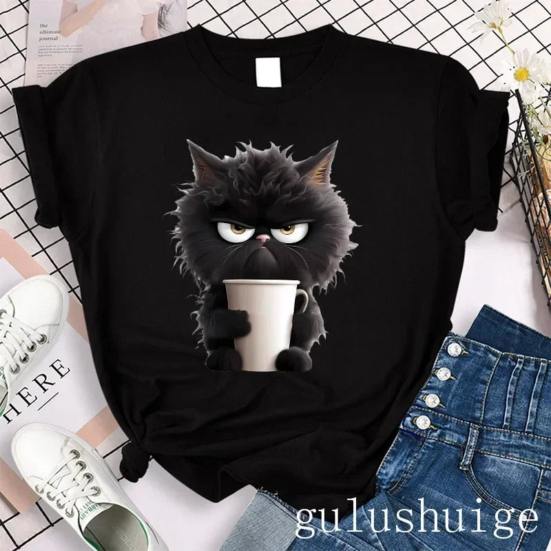 Harajuku T Shirt Funny Cat Women Kawaii T-shirt Girl Casual Short Sleeve O Neck Top for Summer Female Animal Clothing Tshirt