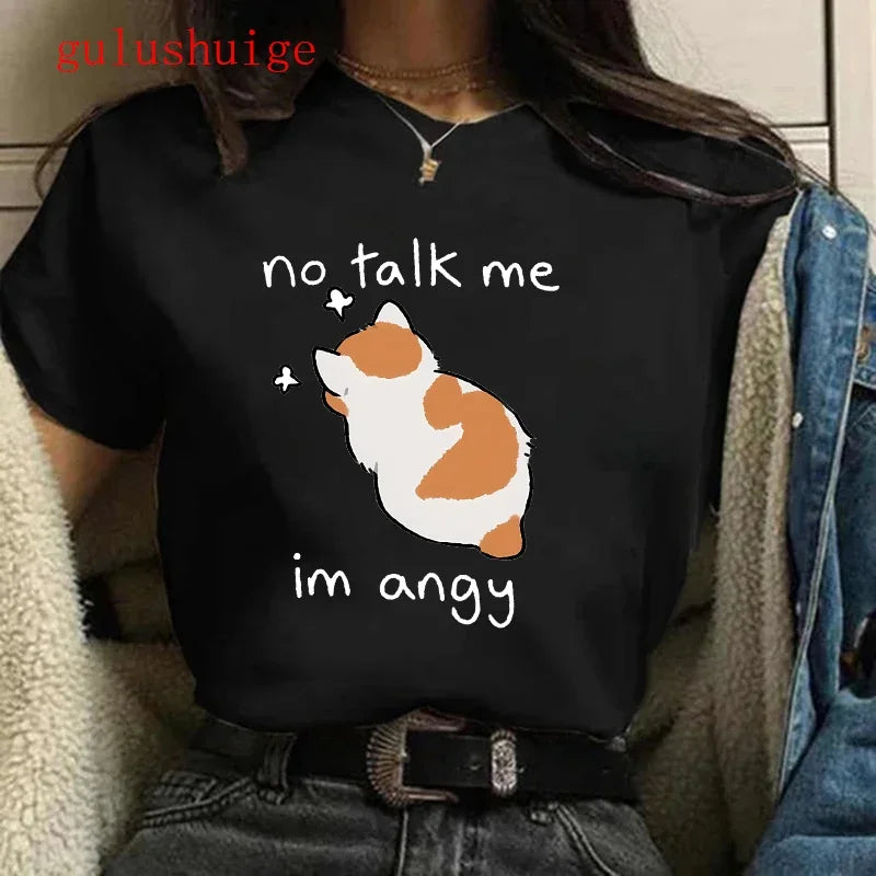 Harajuku T Shirt Funny Cat Women Kawaii T-shirt Girl Casual Short Sleeve O Neck Top for Summer Female Animal Clothing Tshirt